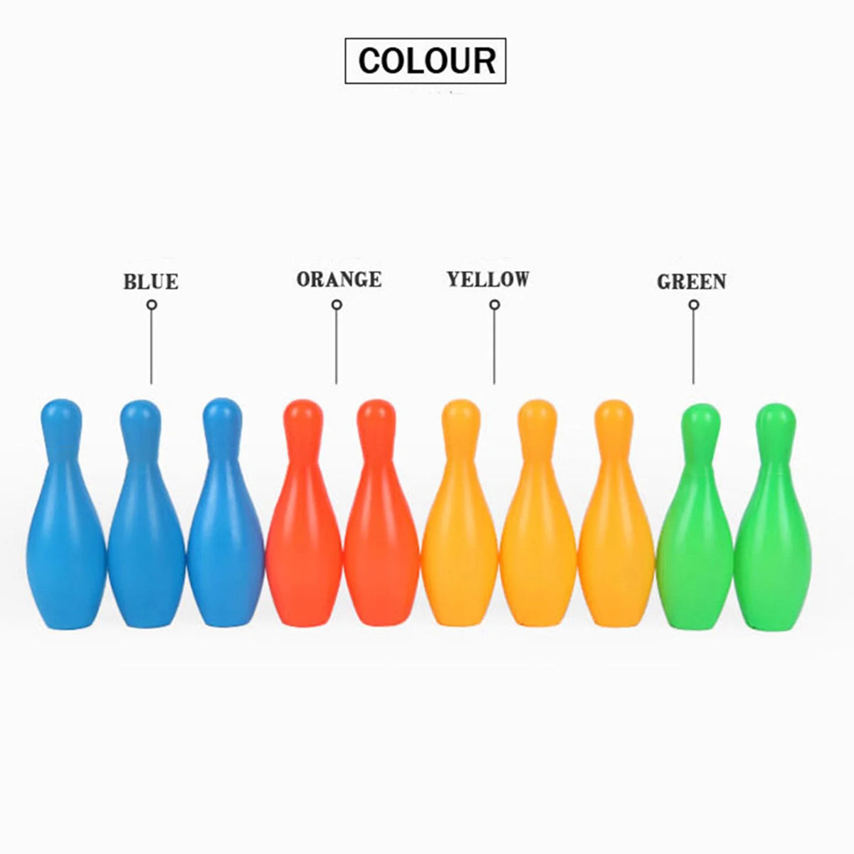 12Pcs/Set Solid Color Bowling Game Toy, Pin Height 4.33 inch, Ball Dia 2.17 inch L62685