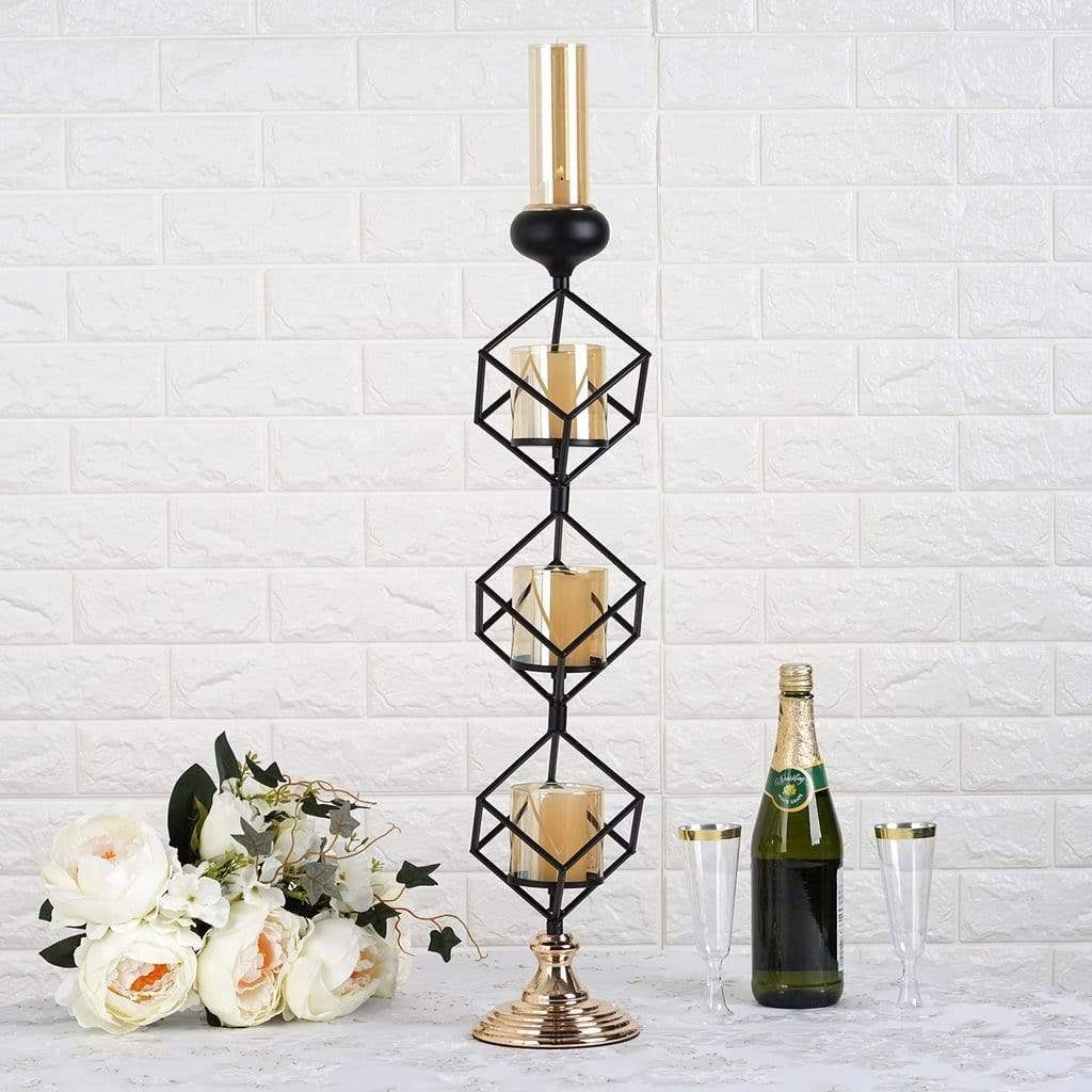 Gold Black Geometric Glass Votive Candle Holders A3043