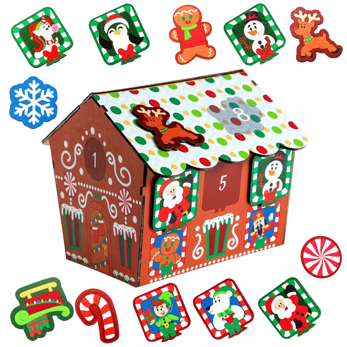 12 Day Countdown to Christmas Wooden Advent Calendar Magnetic Gingerbread House Z42758