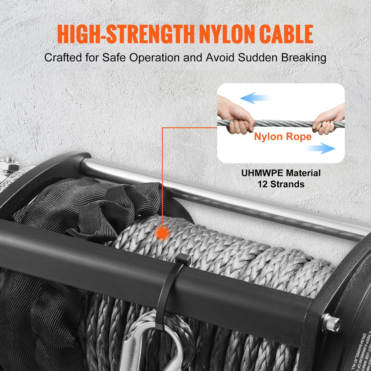 12V 10,000 lb Nylon Rope Winch with Wireless Remote M629345