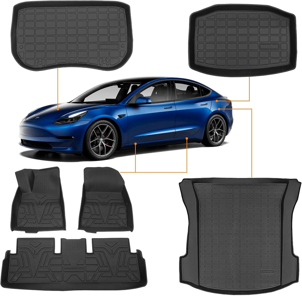 Set of 6 All Weather Frunk Mats for Tesla Model 3 V99025
