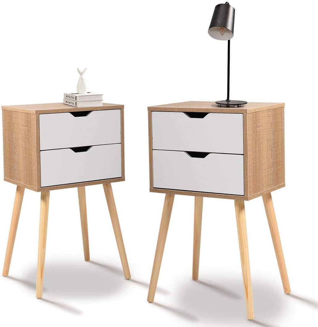 Set of 2 Blue Wood Nightstand with 2 Drawers E663704