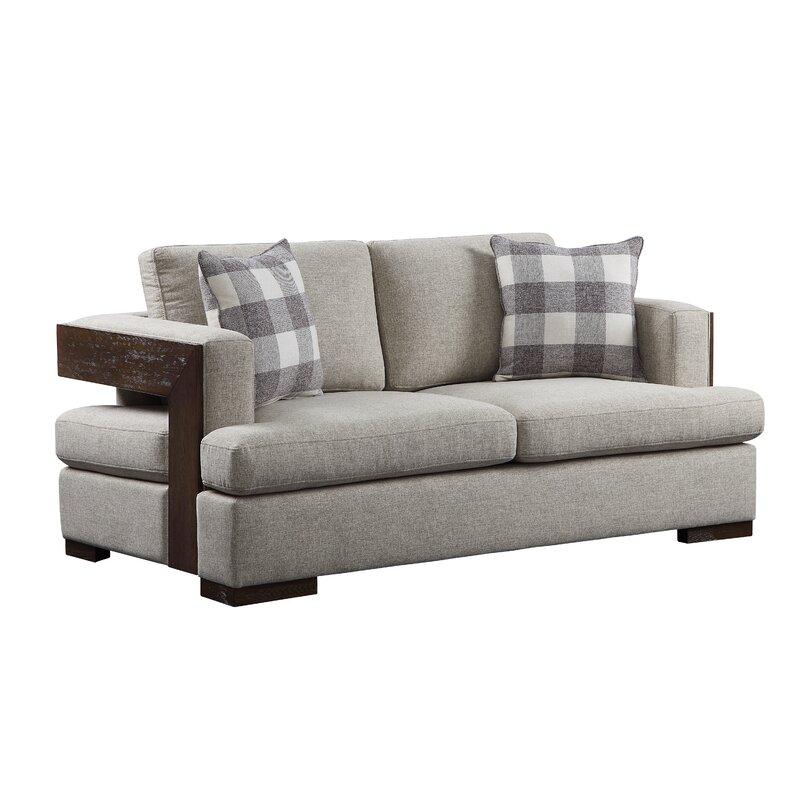 Beige Fabric & Walnut Sofa Loveseat Chair 3pcs P814023