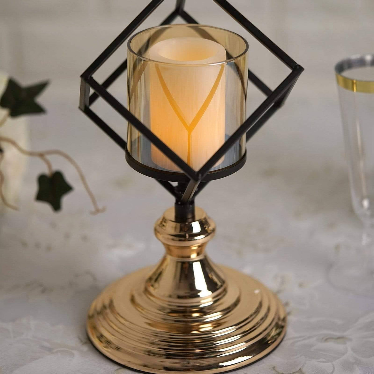 Gold Black Geometric Glass Votive Candle Holders A3043