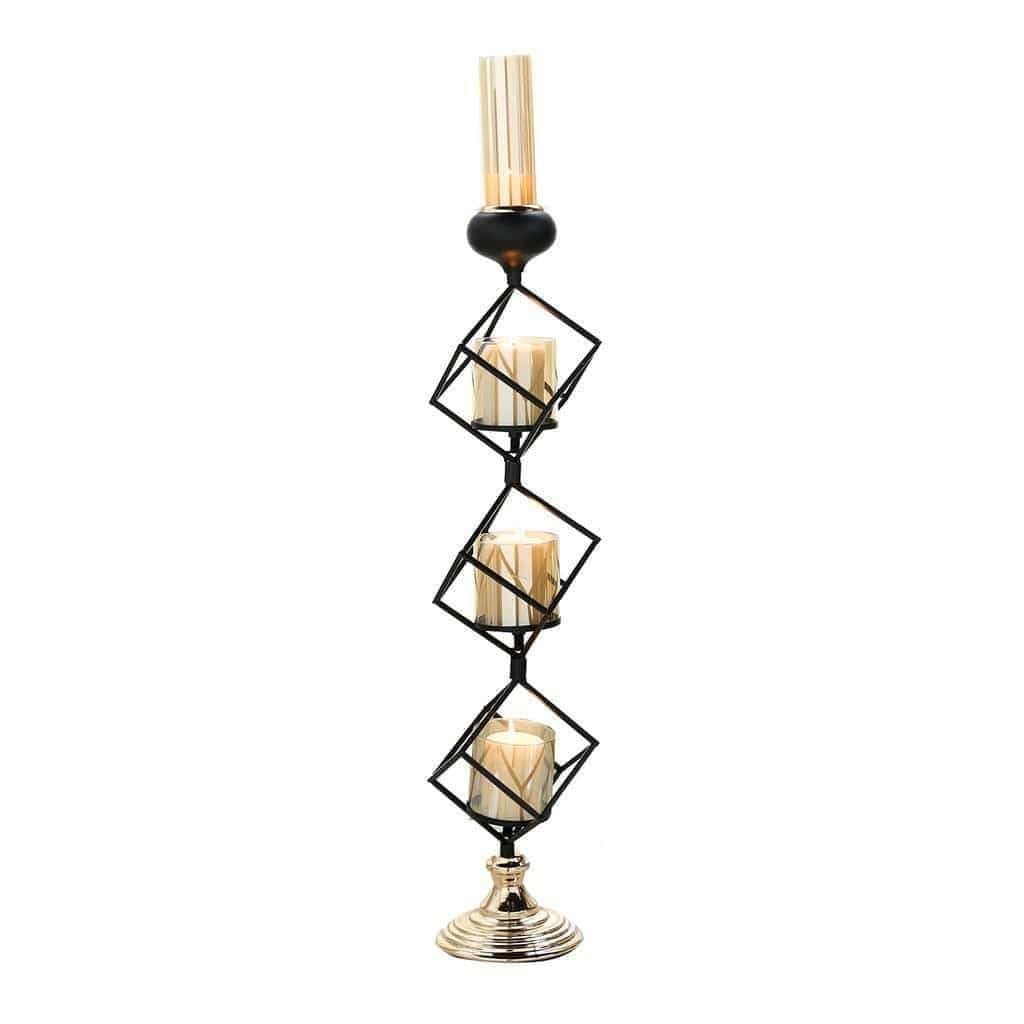 Gold Black Geometric Glass Votive Candle Holders A3043