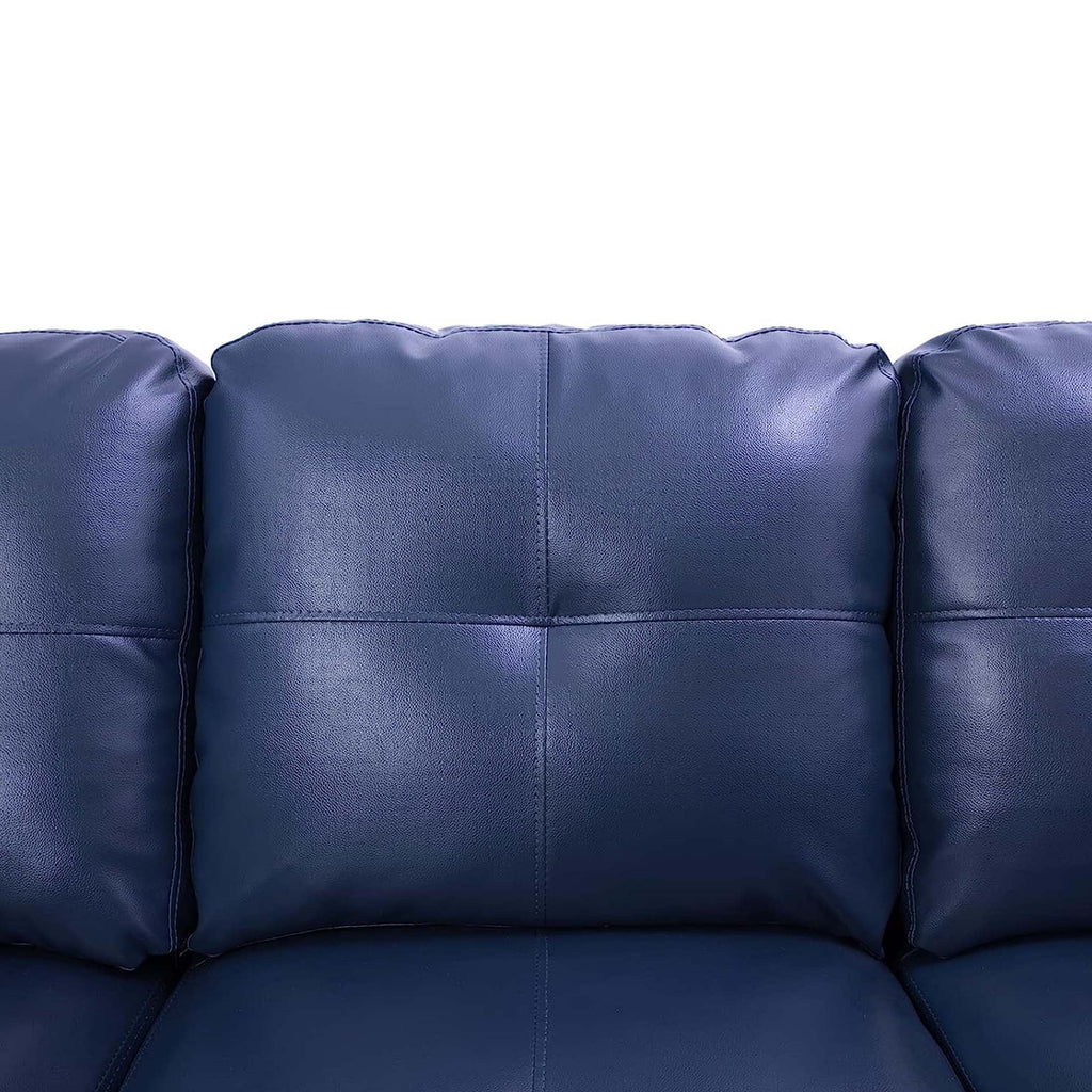 Blue PU Leather L-Shaped Sectional Sofa with Storage Ottoman B32724