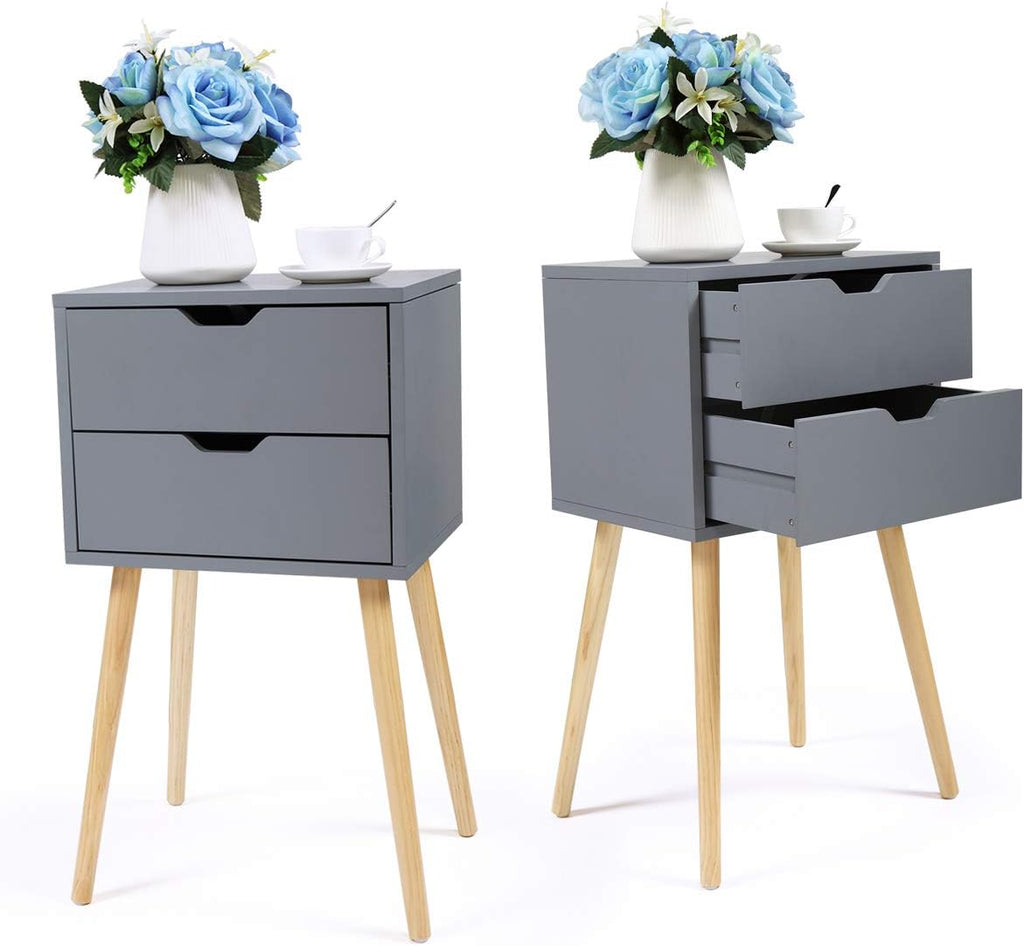Set of 2 Blue Wood Nightstand with 2 Drawers E663704