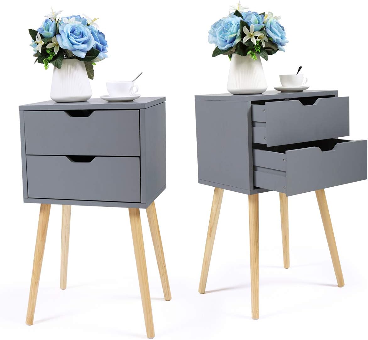 Set of 2 Blue Wood Nightstand with 2 Drawers E663704